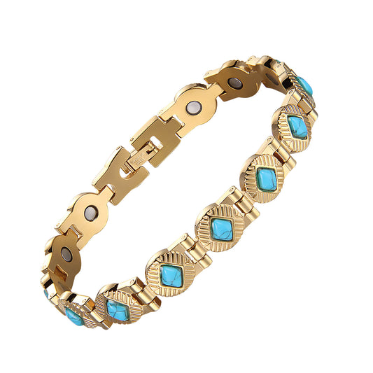 Women's Magnetic Bracelet - Gold Tone and Turquoise