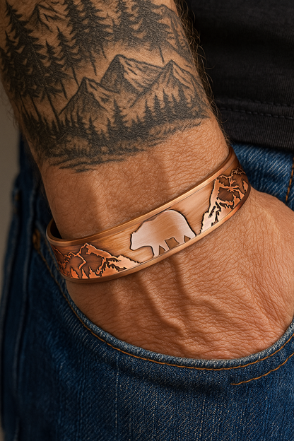 Men's Copper Bear Magnetic Bangle Bracelet - New Design