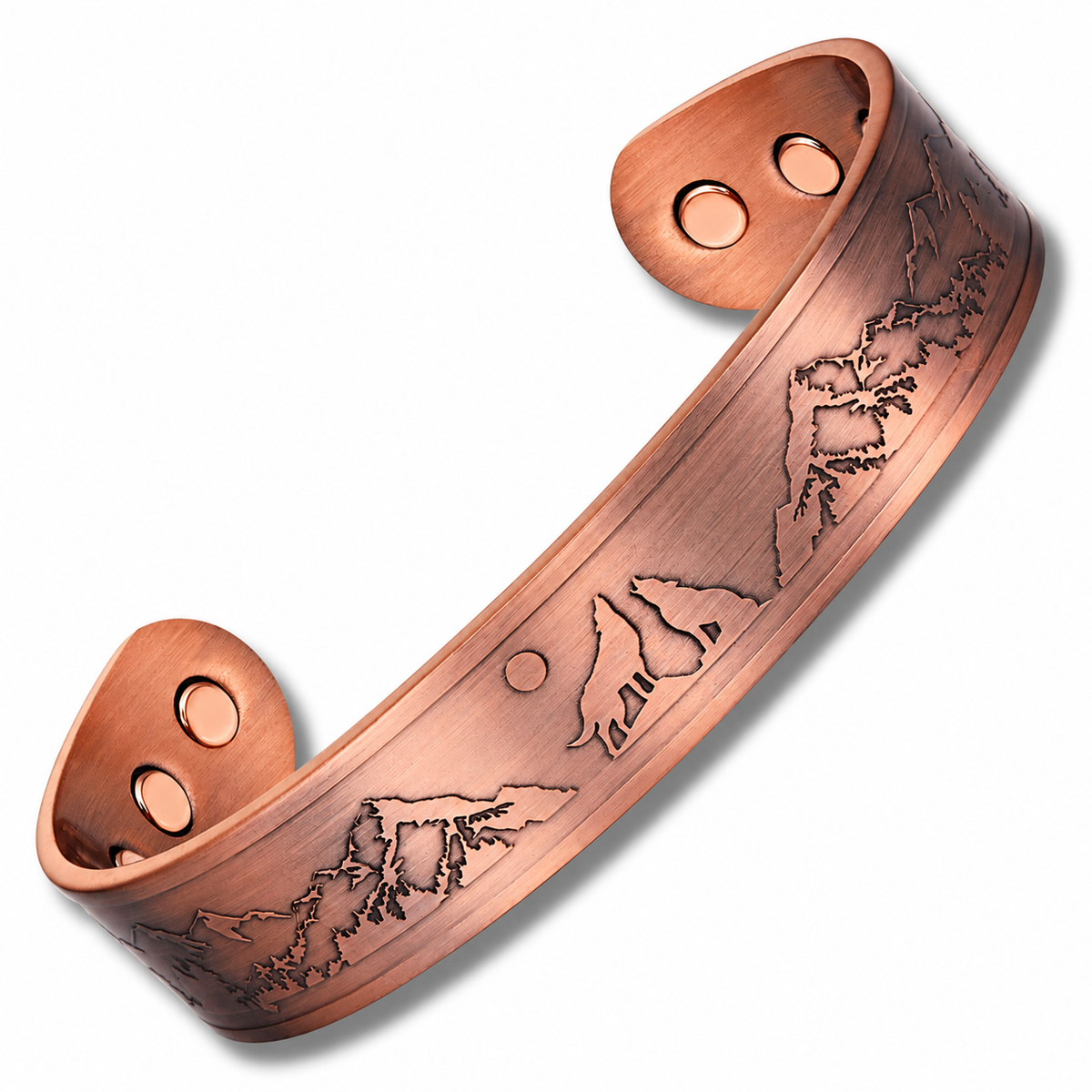 Men's Copper Wolf Magnetic Bangle Bracelet - New Design