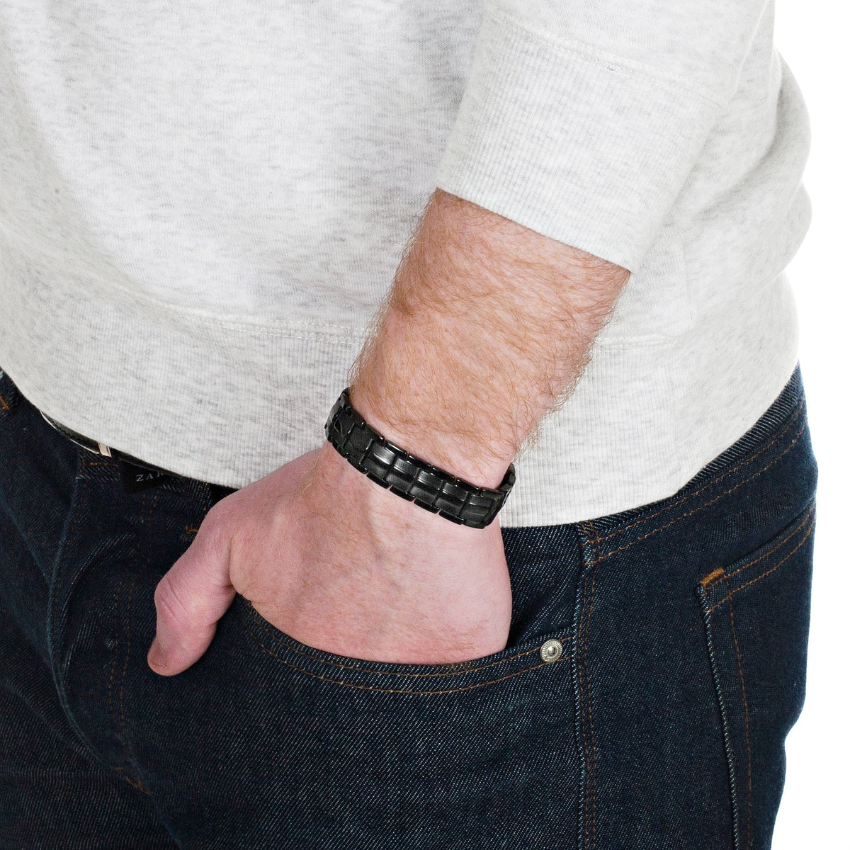 Men's High Power Magnetic Bracelet, Double Magnets Per Link - Black