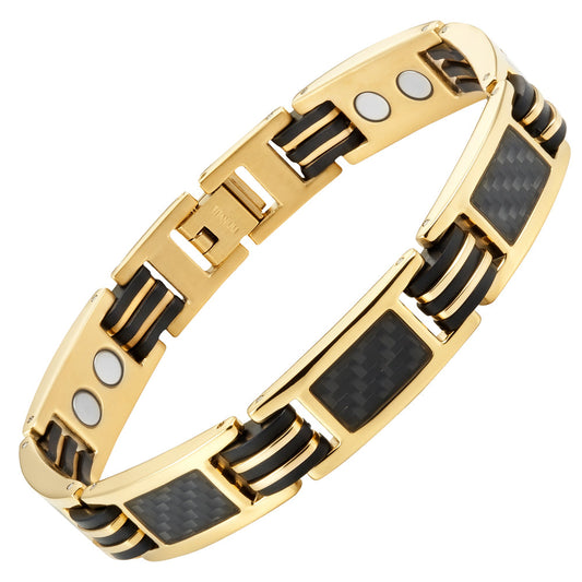Men's Magnetic Bracelet - Gold Titanium with Black Carbon Fiber