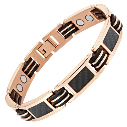 Men's Rose Gold Tone Magnetic Bracelet - Black Carbon Fiber