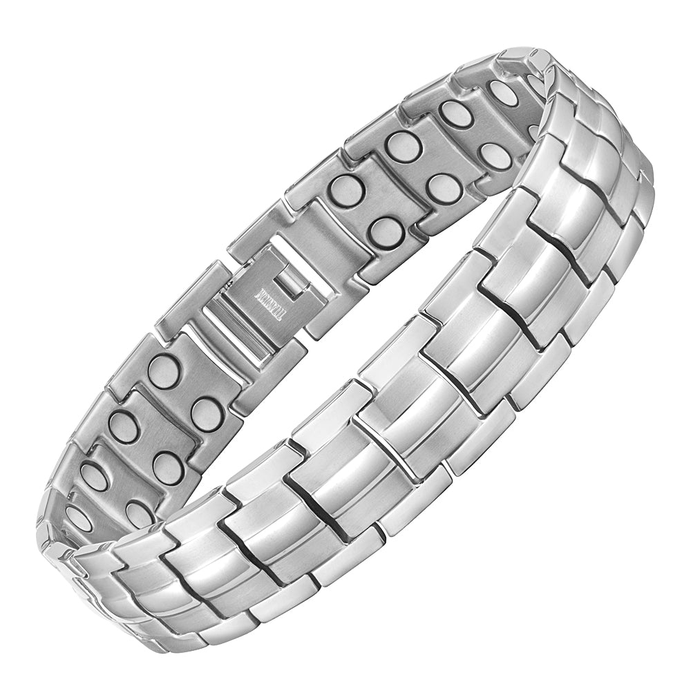 Men's High Power Magnetic Bracelet, Double Magnets Per Link - Silver