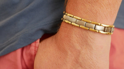 Men's Double Row Titanium Magnetic Bracelet - Two Tone